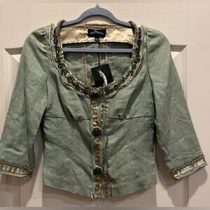 TILL THE END Linen Embellished Jacket with Crystals Light Green NWT Small